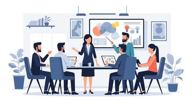 Business Professionals Discussing Project in Meeting Room.