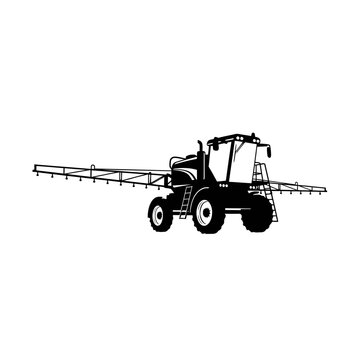 Clean silhouette illustration of a modern agricultural sprayer, ideal for showcasing farm technology and efficient crop protection equipment