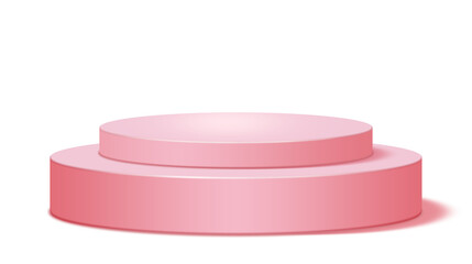 Minimal pink 3D podium stage with layered cylinder platform for product display, cosmetic presentation and branding showcase.