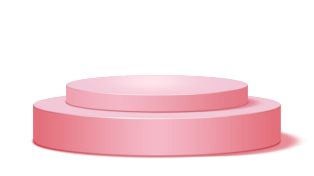 Minimal pink 3D podium stage with layered cylinder platform for product display, cosmetic presentation and branding showcase.
