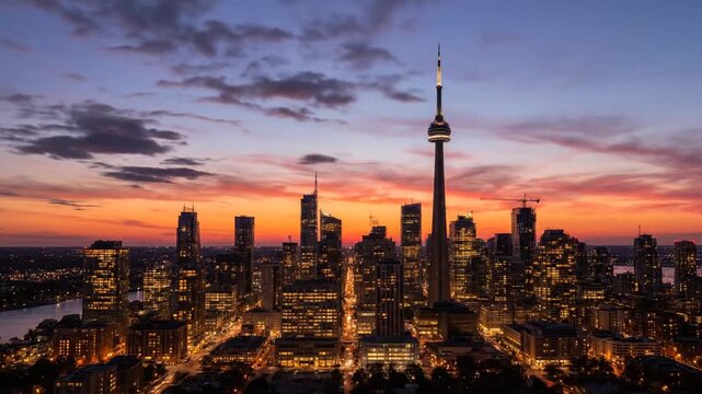 Toronto Skyline at Sunset Cityscape View.