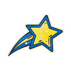 Fototapeta premium a simple sticker of cute shooting star with blue and yellow on transparent background PNG