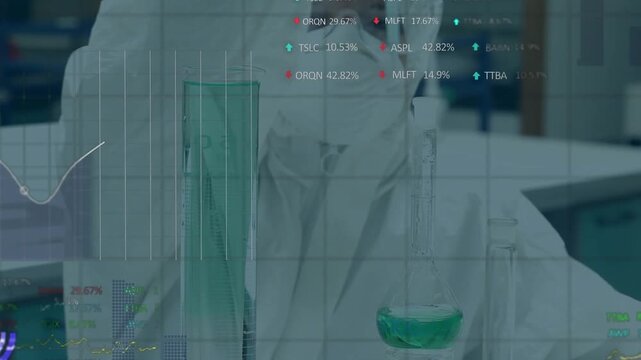 Pipette releasing drop scientist adjusting and watching levels while data growing to verify results
