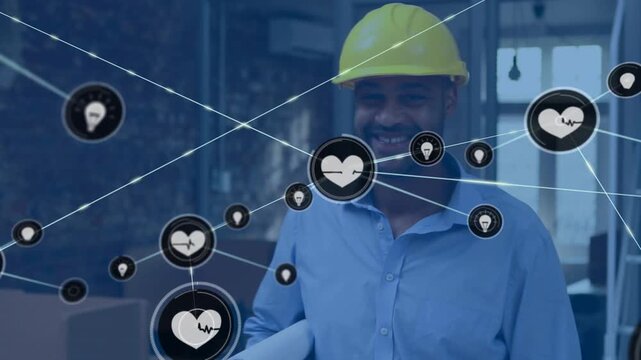 Engineer entering, starting icon network, walking closer while icons growing to show site status
