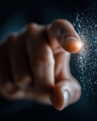 Guiding Hand of Innovation: A close-up shot of a finger extending forward, as it interacts with a glowing element, capturing a moment of discovery and innovation.