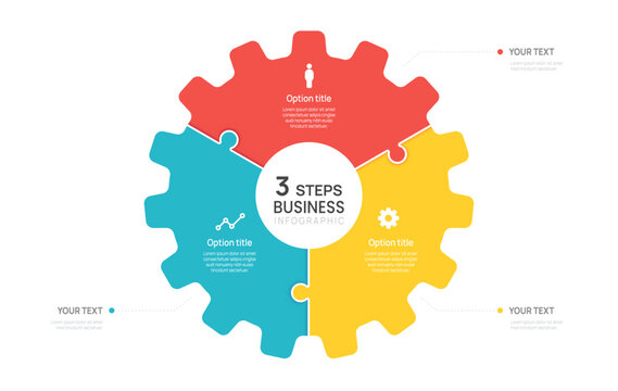 3 option gear circle Business Infographic jigsaw label design with icons. flow chart presentations.