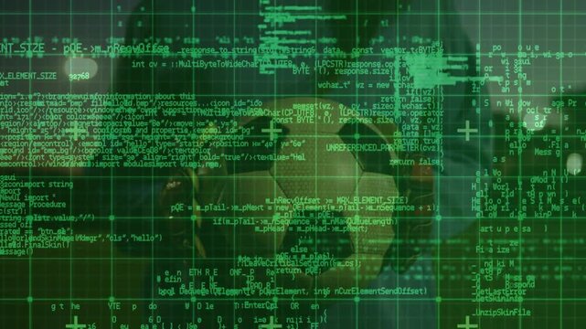 Automated HUD scanning and isolating soccer ball, revealing woman with headset for sports analytics