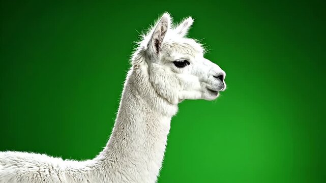 Funny White Alpaca Profile on Green Background