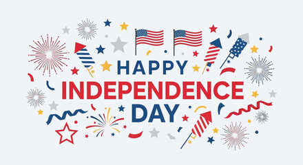 Obraz premium Independence Day Celebration with Fireworks and Flags.