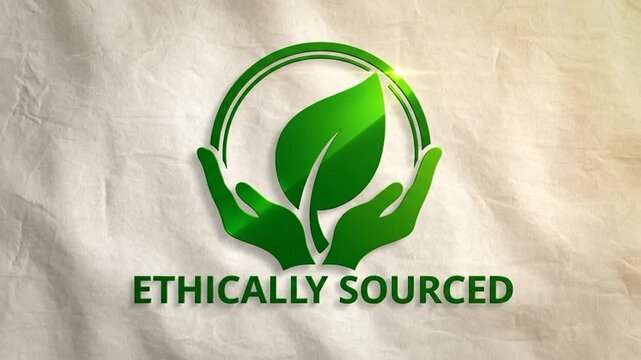 Green leaf symbol held by hands within a circle on textured background