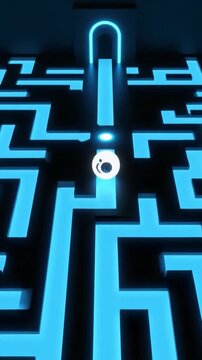 Glowing orb navigates a complex blue maze with a bright light