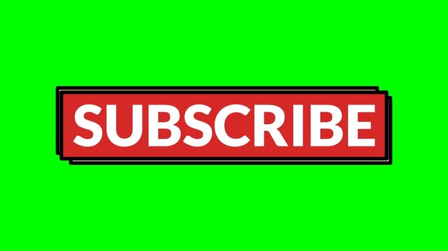 High-quality 4k seamless looping animation featuring white subscribe text on a pulsing red rectangle shape, isolated on a green screen background for professional video compositing