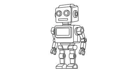 Simple line drawing of a classic looking robot with a rectangular head and body