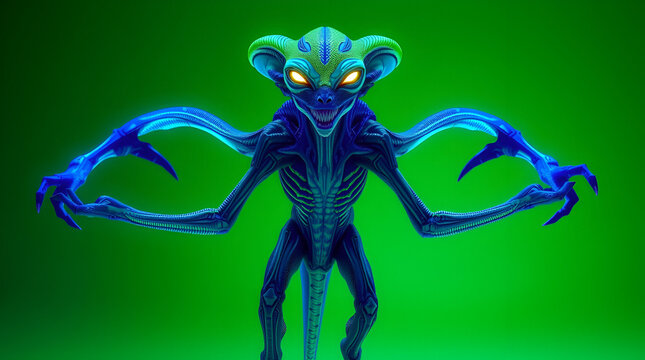 Menacing alien creature under eerie light