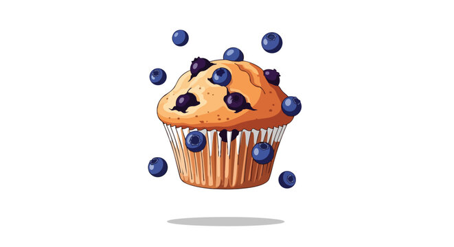 Fresh Blueberry Muffin with Floating Berries Illustration