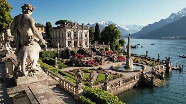 Grand estate with formal gardens and water views