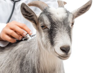 Obraz premium Veterinarian Examines Goat With Stethoscope