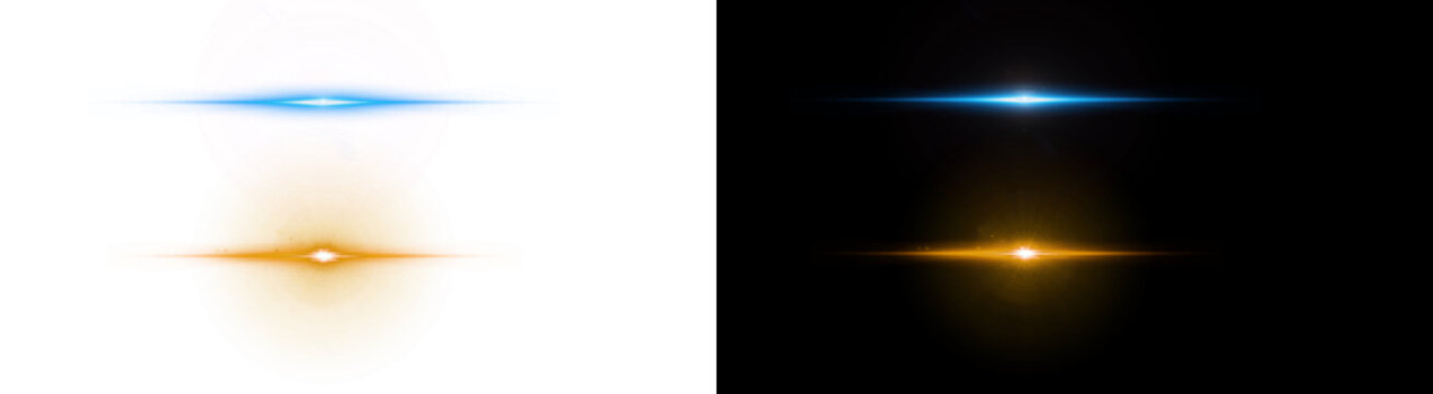 PNG image of&nbsp;Vibrant blue and warm orange horizontal lens flares with brilliant light streaks creating a dynamic effect on transparent background.