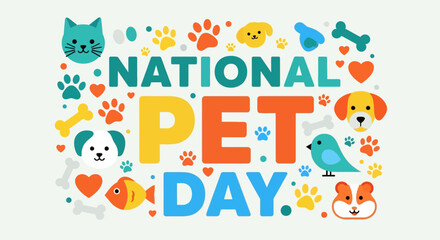 Fototapeta premium Celebrate National Pet Day with Cute Animals and Paw Prints - A Day for Our Beloved Companions