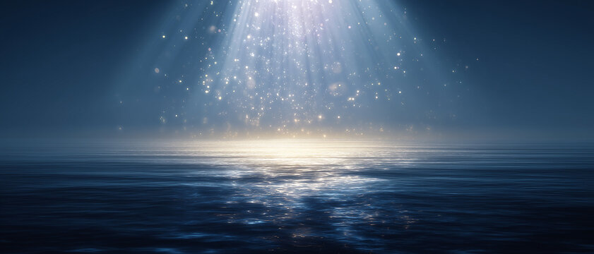 神秘的な光が水面に降りる瞑想とヒーリングの背景