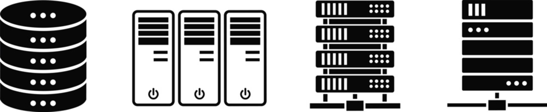 Vector set of database and server icons representing data storage cloud computing network infrastructure web hosting and information technology hardware