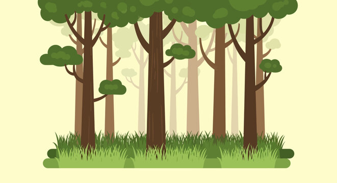 Illustration of trees with green leaves.
