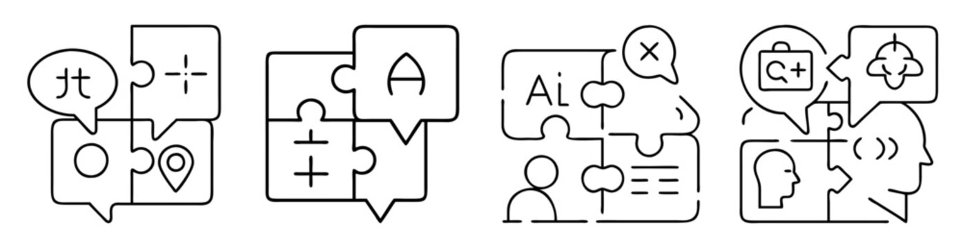 The intersection of language, science, AI, and human thoughts in puzzle pieces