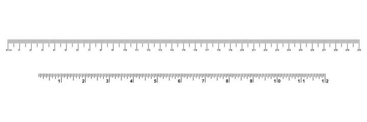 Ruler scale with markings and numbers. Size indicators measuring tool. Ruler scale with centimeters and millimeters units. Vector