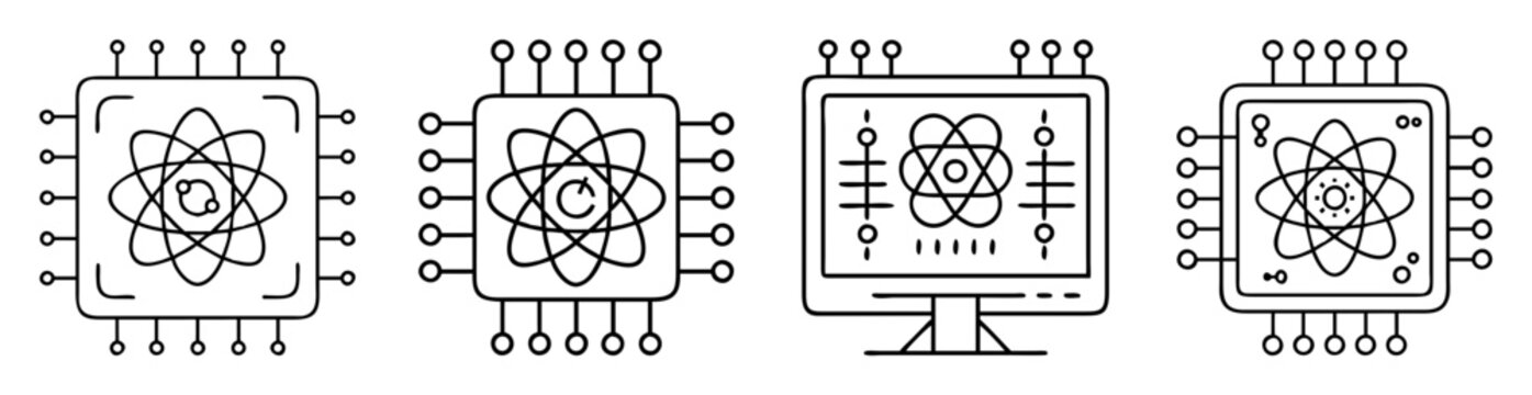 Various types of processors and science illustrated in a simple graphic outline