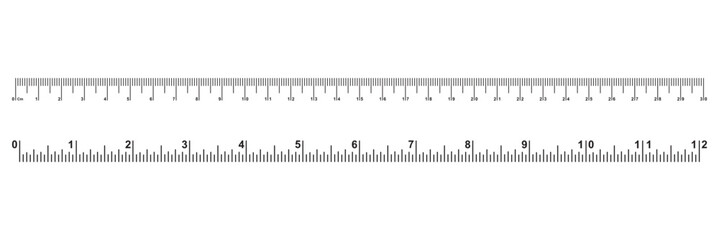 Measuring chart, ruler scale set. Length measurement distance, height, math. Sewing tool with four and eight inch template