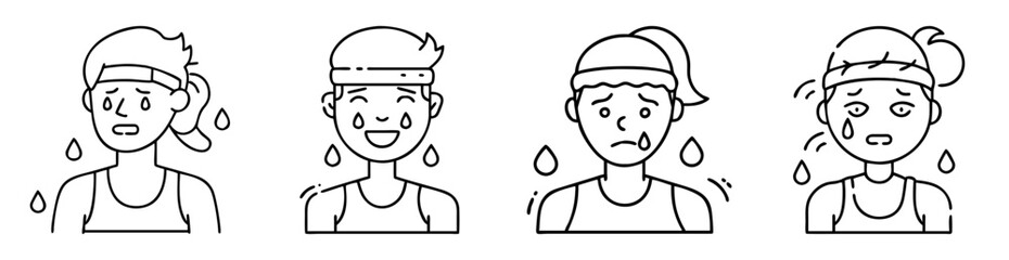 Fototapeta premium line art illustration of four sweaty athletes in various states of emotion
