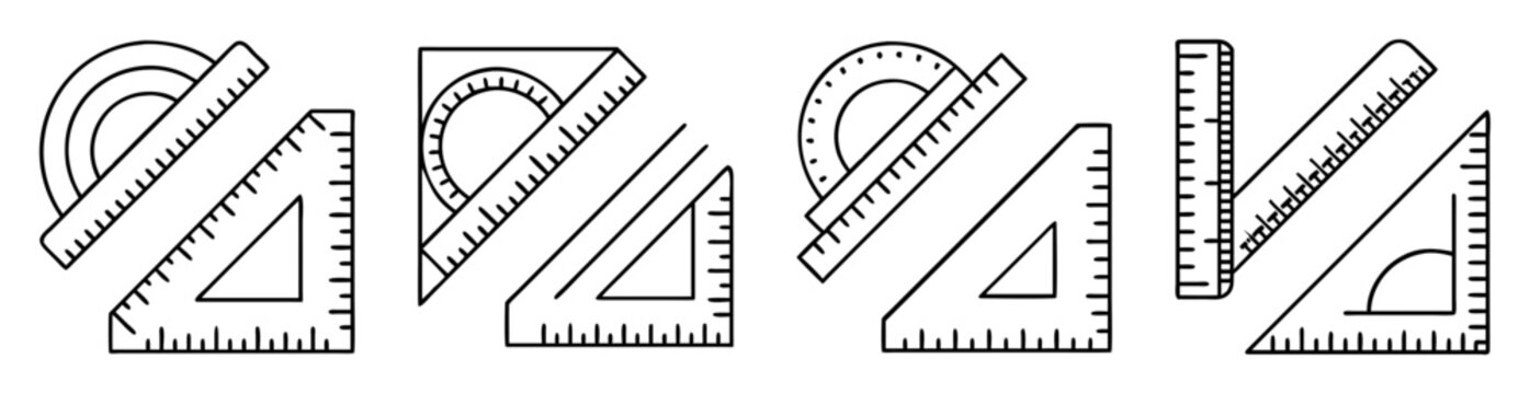 Detailed Line Art Illustration of Measuring Tools and Geometrical Shapes