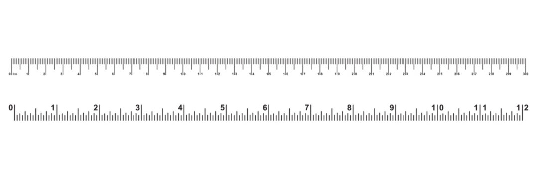 Measuring chart, ruler scale set. Length measurement distance, height, math. Sewing tool with four and eight inch template