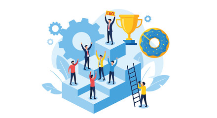 Set of business success icons vector, teamwork and achievement illustration
