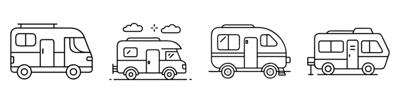 Outlined collection of recreational vehicles suitable for mobile living and adventures