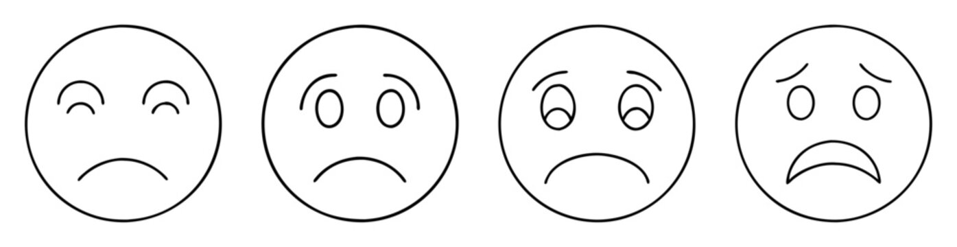 Progression of sadness illustrated using emoticons faces and simple line drawings