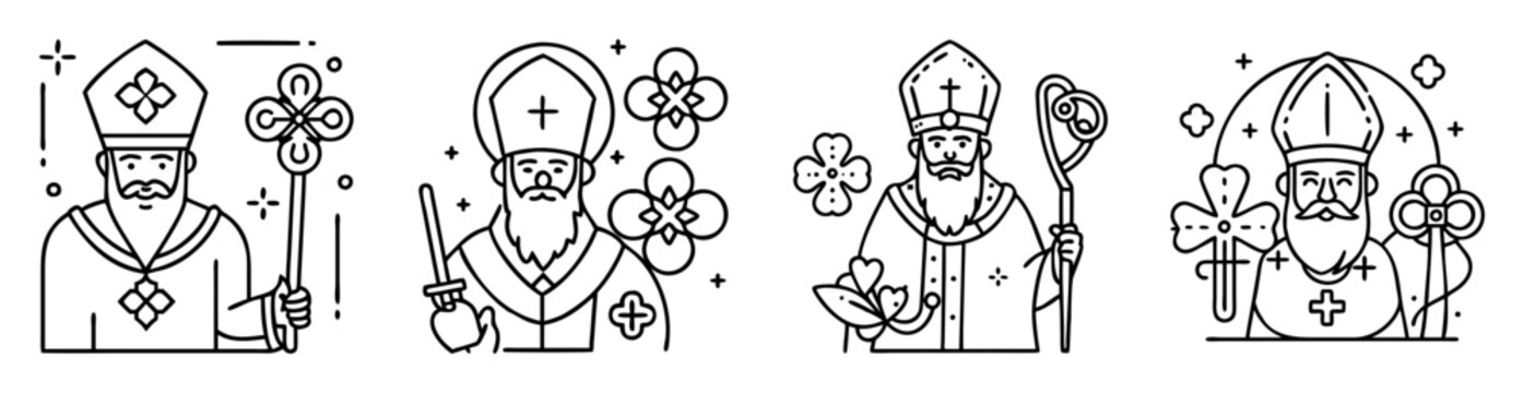 Vector illustration of St Patricks Day, black and white outline drawing