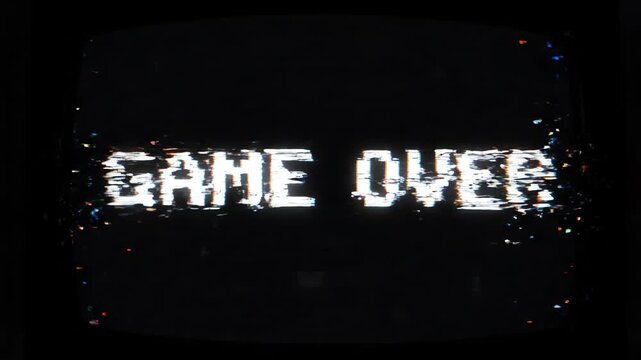 Retro 8 bit Game Over 4k video glitch screen animation