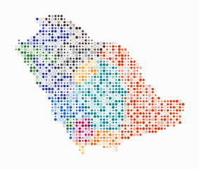 Fototapeta premium Saudi Arabia, shape of the country build of colored cells. Digital style map of the Saudi Arabia on white background. Small size circle blocks. Stylish vector illustration.