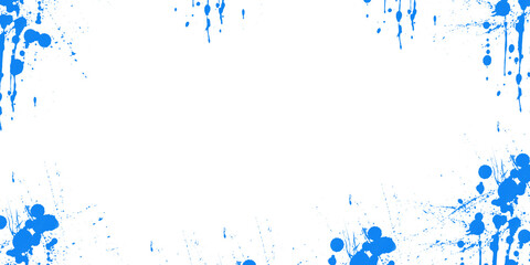 Obraz premium Abstract blue paint splatter border on matte black background includes messy grunge ink drip plus artistic brush texture