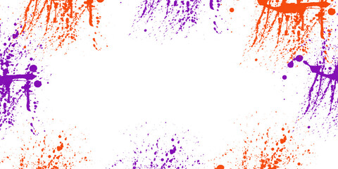 Vibrant purple and orange paint splatter border on a black background creating a grunge style abstract street art frames © Official Design