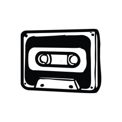 Obraz premium Black and white illustration of hand drawn style cassette tape vintage vector art