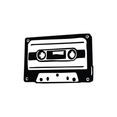 Obraz premium Black and white illustration of hand drawn style cassette tape vintage vector art