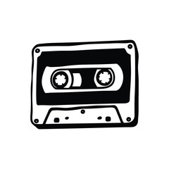Fototapeta premium Black and white illustration of hand drawn style cassette tape vintage vector art