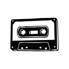 Obraz premium Black and white illustration of hand drawn style cassette tape vintage vector art