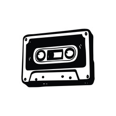 Obraz premium Black and white illustration of hand drawn style cassette tape vintage vector art