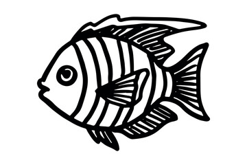 Hand drawn happy funny cute fish Adorable friendly kawaii tropical fish Underwater world sea life ocean Fishing seafood For design, kids print, kids books, nursery decor, coloring pages, logo