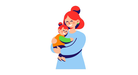 Naklejka premium Joyful illustration of a loving mother embracing her happy child, depicting family bonds and tender care