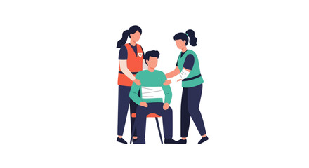 Fototapeta premium Healthcare professionals offering immediate first aid support and assistance to a patient with a bandaged arm after an injury