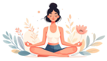 Peaceful Mindful Meditation in a Relaxed Lotus Pose. Vector Illustrations. EPS Editable